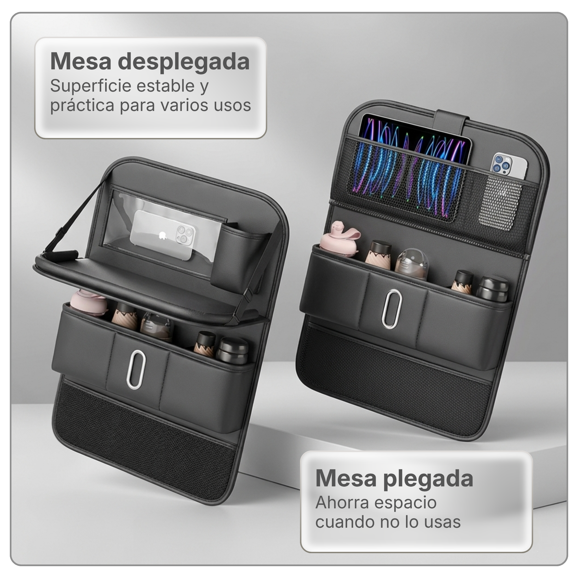 Organizador de coche con mesita plegable